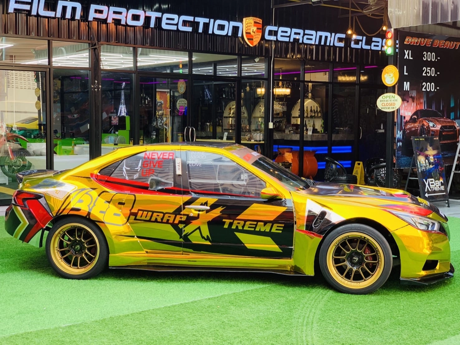 Close-up of a vehicle wrap design