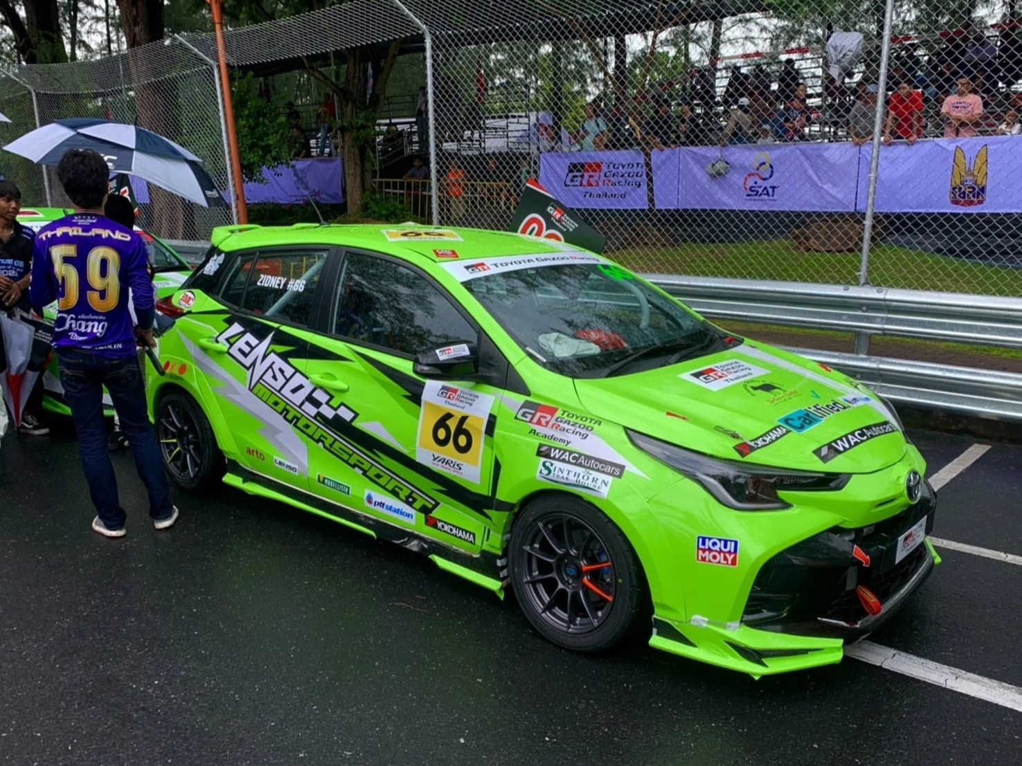 Race cars on a track during a competition