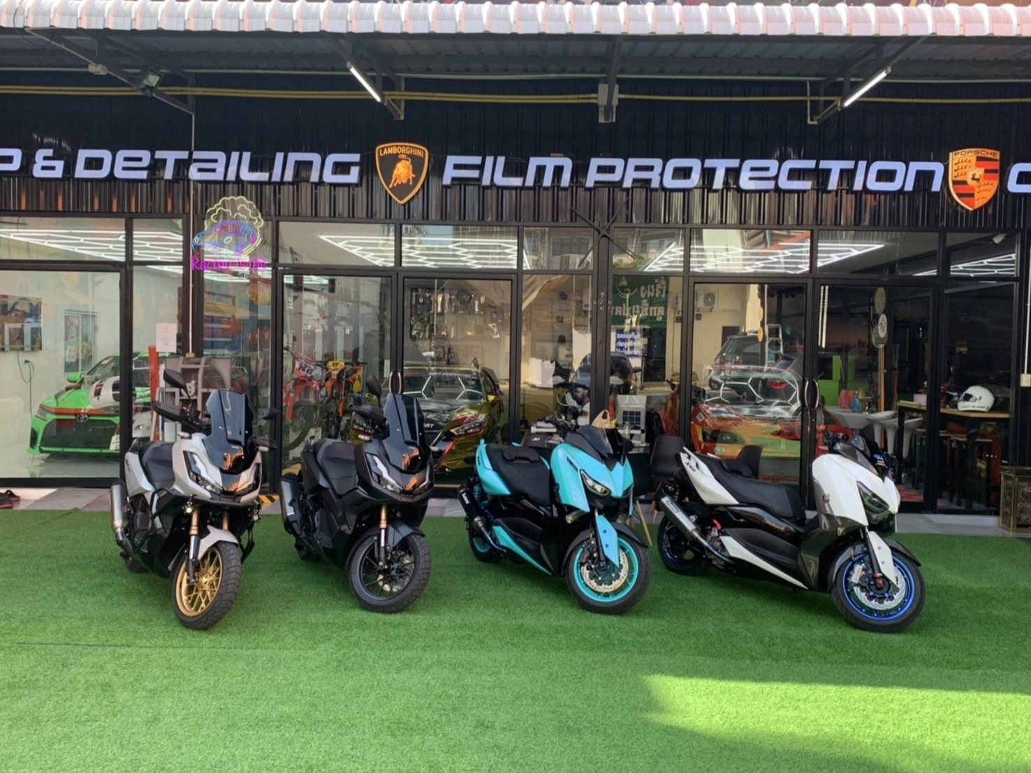 Scooters parked in a row ready for use