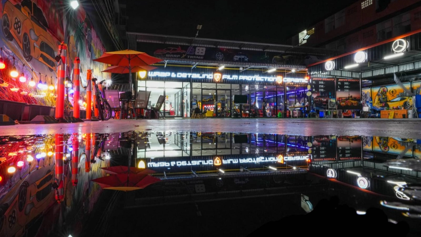 Shop illuminated at night
